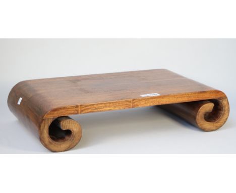 A 20th century Chinese hardwood hongmu stand with scroll ends, 55cm wide, and a modern Chinese hardwood table cabinet, 38cm w