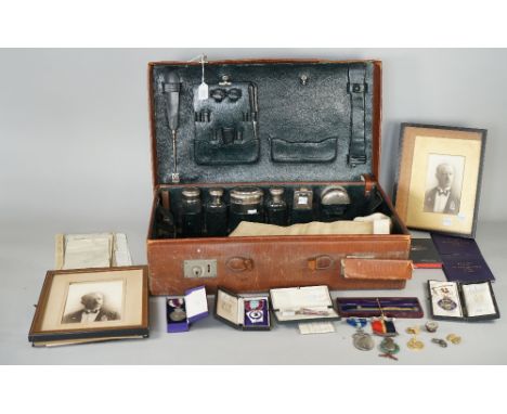 A silver and enamelled Masonic jewel, detailed Primus No 3609, five further Masonic jewels, a pair of brass dividers, with a 
