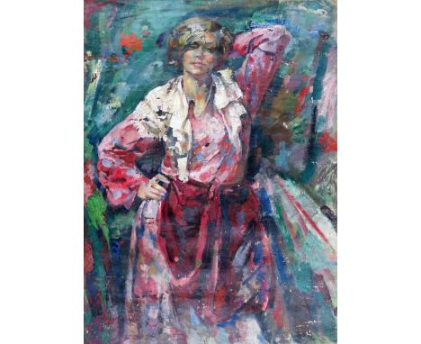 Yuri Timofeevich Gerasimov (20th century), Portrait of a woman, oil on canvas, unframed and unstretched, 132cm x 100cm.