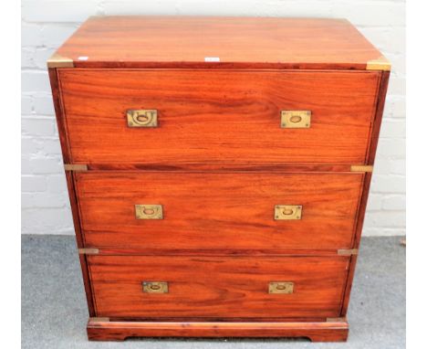 A 20th century Anglo Indian brass mounted sissoo chest of three long drawers on bracket feet, 79cm wide x 86cm high. 