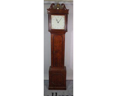 R.D. Holt, Neward, a late 19th century oak longcase clock, with painted dial, 43cm wide x 198cm high, (one weight and pendulu