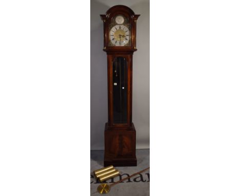 A 20th century mahogany longcase clock, with chiming movement, 37cm wide x 195cm high.