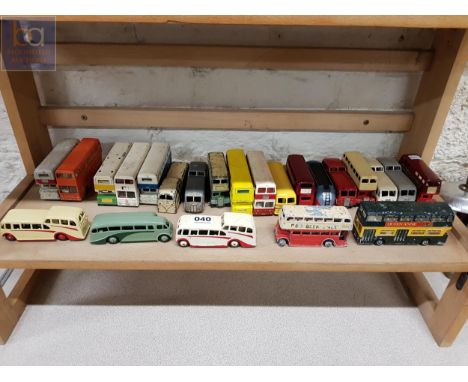 SHELF LOT OF OLD DINKY BUSES 