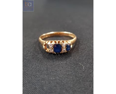 18 CARAT ANTIQUE SAPPHIRE AND DIAMOND RING WITH MISSING STONE 