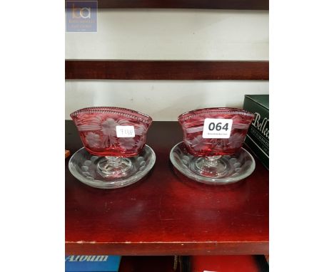 PAIR OF VICTORIAN BOHEMIAN RUBY GLASS CARD HOLDERS 