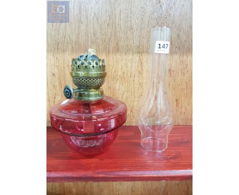 RUBY GLASS OIL LAMP BOWL AND FUNNEL 