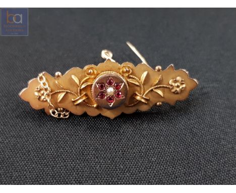 antique 9 carat gold pearl and ruby brooch 