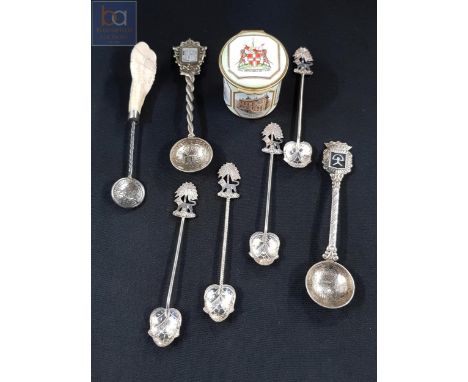 HALCYON ENAMEL PILL BOX AND SILVER SPOONS 