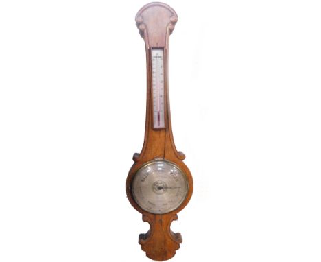 A Victorian oak cased barometer by Griffin &amp; Hyams, Cornhill, London., with thermometer, the banjo shaped cased detailed 