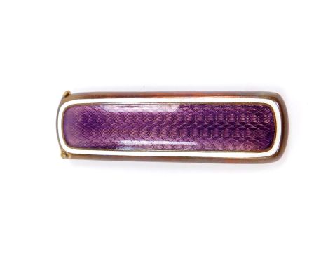 An early 20thC brass and purple guilloche enamel toothpick box, 7cm L.