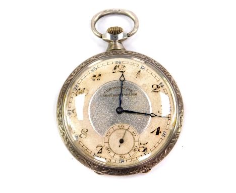 A Corgemont silver chronometer pocket watch, open faced, keyless wind, silvered dial with chapter ring bearing Arabic numeral