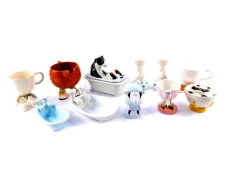 A pair of Carltonware lustre pottery 'Walking' candlesticks, tortoise mug, gravy boat, etc. (11)