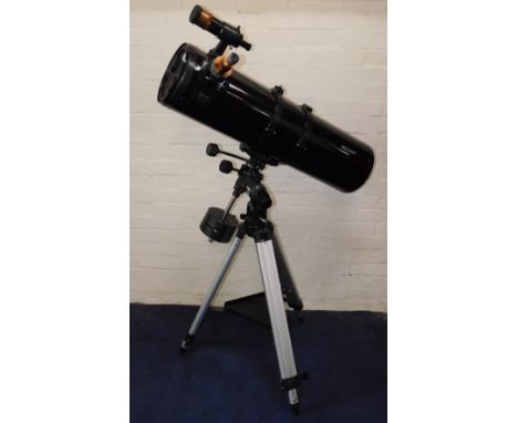 A Helios Sky Scan 2001 reflector telescope, on a tripod base, 91cm L.
