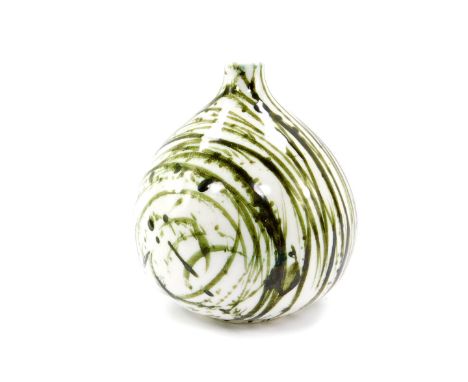 A Poole Studio pottery vase, of pear form decorated in green with swirls, printed mark, 12.5cm H.