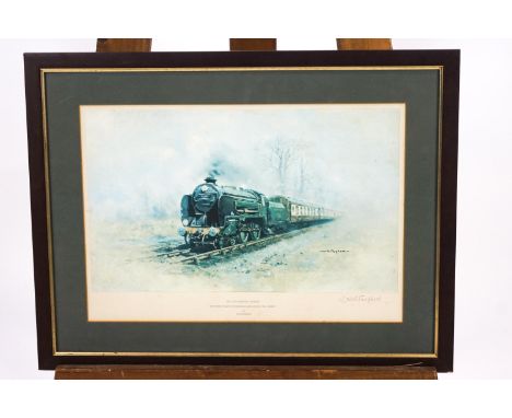 David Shepherd, 'The East Somerset Railway' print by the artist, L R, together with two 1950's black and white photographs of