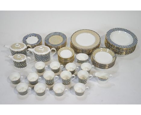 A Wedgewood Samurai pattern dinner service comprising twelve dinner plates, ten pasta bowls, right corual/oatmeal bowls, twel