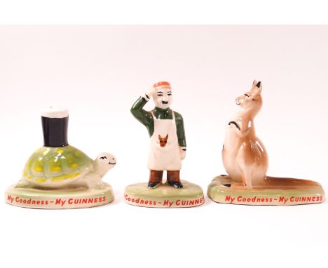 Carlton ware advertising for Guinness, a man in a Guinness apron with a joey in the pocket, a kangaroo with a bottle in its p