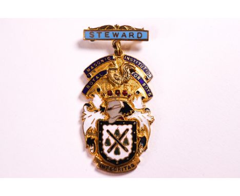 An unusual boys Masonic medal, by Garrard &amp; Co, gilt and enamel, cased