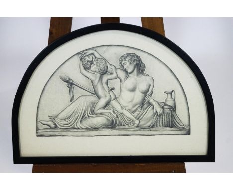 20th century School, Baccus reclining, pencil, in arched frame, overall 45.5cm x 66.5cm