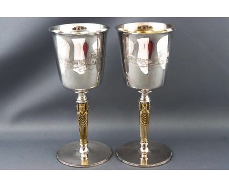 Two boxed parcel gilt Britannia Standard King Edgar goblets, numbered 89 and 90, from a limited edition of 1000, with plain b