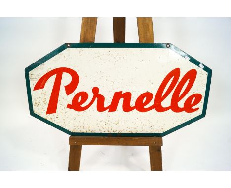 An enamel double sided elongated octagonal sign in green, white and red, for 'Pervelle', 50cm x 95cm
