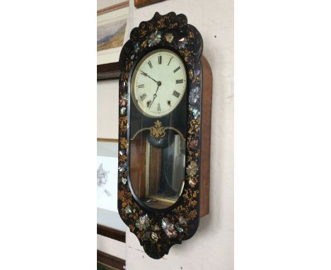 A 19th century papier-mâché mother of pearl decorated wall clock.