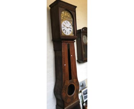 A Lis Badoz au Puy long cased clock with stained bulbous trunk and brass hammered face.