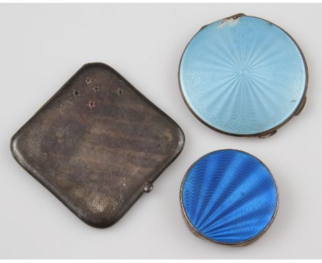 Two silver guilloche enamel compacts, one hallmarked Birmingham 1933, the other Birmingham 1951, together with a silver stone