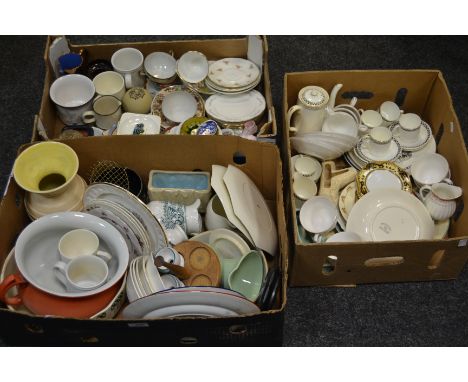 Ceramics - an eggshell part tea service; tea wares; a Denby Greenwheat pattern egg cup and stand; etc (3 boxes)