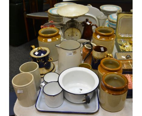 Kitchenalia - Salter kitchen scales; enamel ware; stoneware storage jars;  etc qty 
