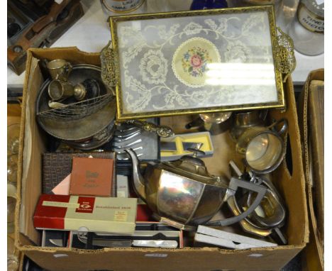 Metalware - silver plated tea service; rose bowl; flatware;  etc (1 box)