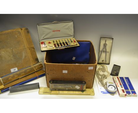 Scientific Instruments - a sighting compass; a Thorntons bow spring; a drawing set;  etc 