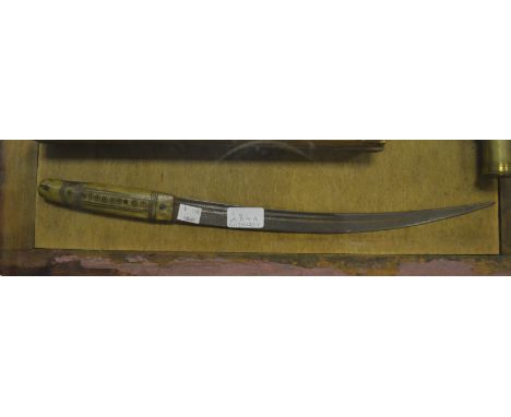 A 19th century Middle Eastern dagger, curved blade, horn grip