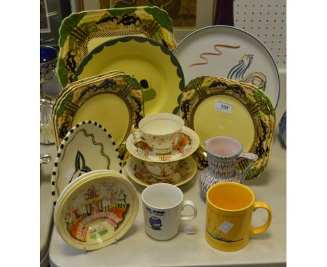 Ceramics - a Myott Son & Co. bread and butter plate and side plates; a Denby stoneware plate painted with a chicken signed Co
