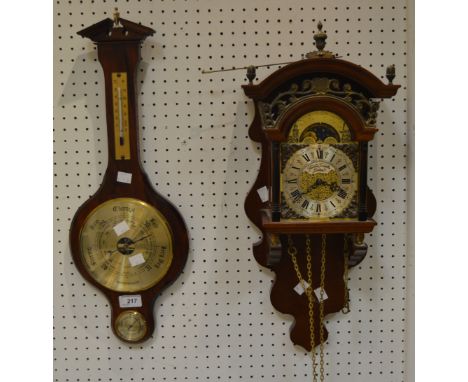 A Thomas Tompion of London contemporary drop pendulum wall clock; a stained mahogany barometer brass dial (2)