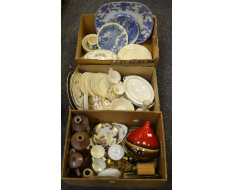 Household Goods - blue and white ceramics; a Staffordshire tureen and cover; stoneware bottles; commemorative ware; a silver 