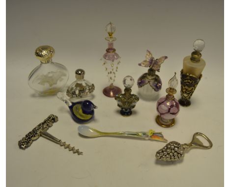Ephemera - a small glass paperweight in the form of a bird; a 'Franz' porcelain preserve spoon; contemporary glass scent bott