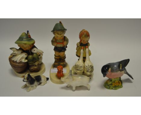 A Hummel figure, entitled 'Playmates'; others; a Beswick Bullfinch; etc. (6) 