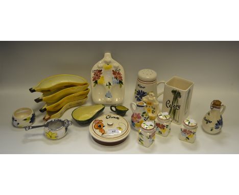 Tom Raymond Potter - spoon rest; flour sifter; spice jars; vinegar bottles; etc qty