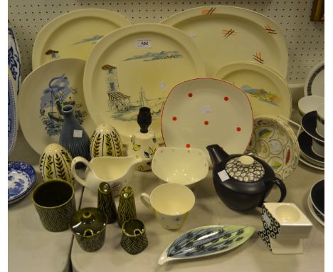 Vintage Ceramics - a Poole pottery teapot; a Midwinter-style craft plate; Midwinter 'Riviera' pattern plate; Lord Nelson pott