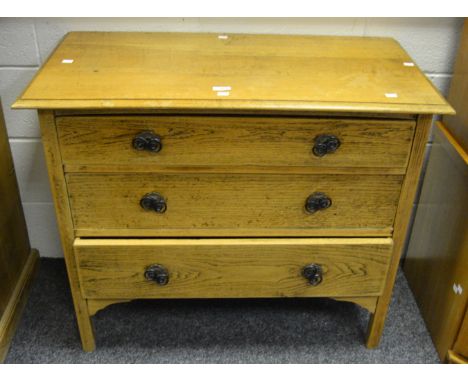 A mid-20th century light oak chest of three long drawers, 92 cm x 77 cm 44.5 cm 