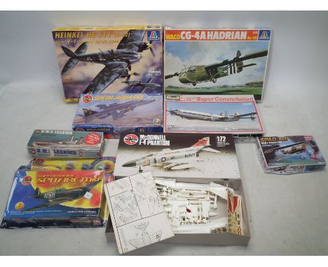 Airfix - Italeri - Revell - A mixed boxed group of eight boxed model kits that includes Airfix Sepecat Jaguar GR3 (1/72 scale