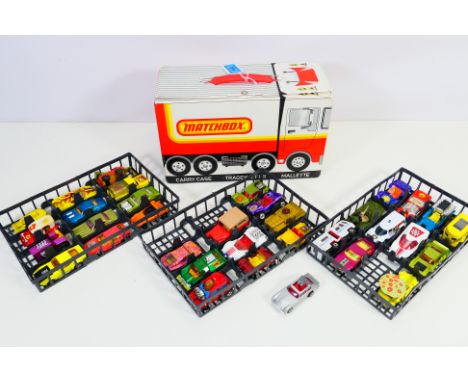 Lesney Matchbox - Majorette - Corgi -  A vintage Matchbox 36 x car Carry Case in the design of a lorry with 3 x black trays a