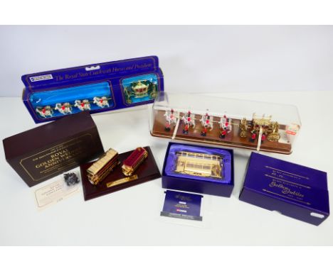 Crescent - Lone Star - Corgi - 2 x boxed Royal State Coaches, a Gold plated Bus and a Gold plated Tram. They appear Very Good