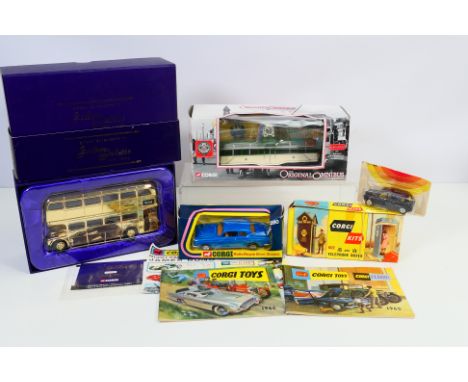 Corgi - A group of Corgi items including a boxed Blackpool Tram # 44001, Rolls Royce # 280, Gold plated Routemaster bus # CC2