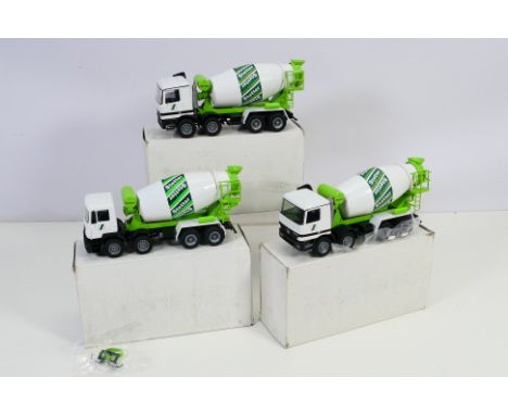 Conrad - 3 x boxed trucks in 1/50 scale, 2 x Mercedes Benz Actros and a MAN all with Stetter cement mixer bodies. They appear