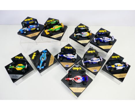 Onyx - 10 x boxed Formula 1 cars in 1/43 scale including Benetton Ford B194 # 209, Pacific Ford PR02 # 243, Castrol Lotus 107