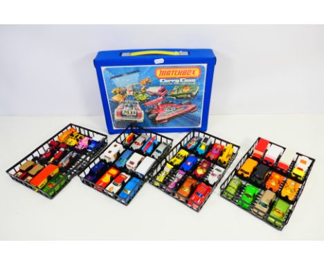 Matchbox - Majorette - Lone Star etc - A vintage Matchbox 48 x car Carry Case with 4 x black trays and 48 models inside inclu