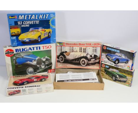 Revell - Airfix -Minicraft - 6 x boxed model car kits of various scales, including Airfix 1:24 scale Bugatti T50 #06415, Reve
