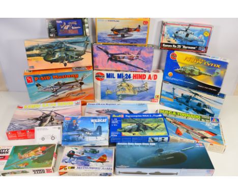 Hobby Boss - Airfix - Revell - Hasegawa - MPC - AMT Ertl - Valom etc - a collection of 18 boxed model kits including helicopt